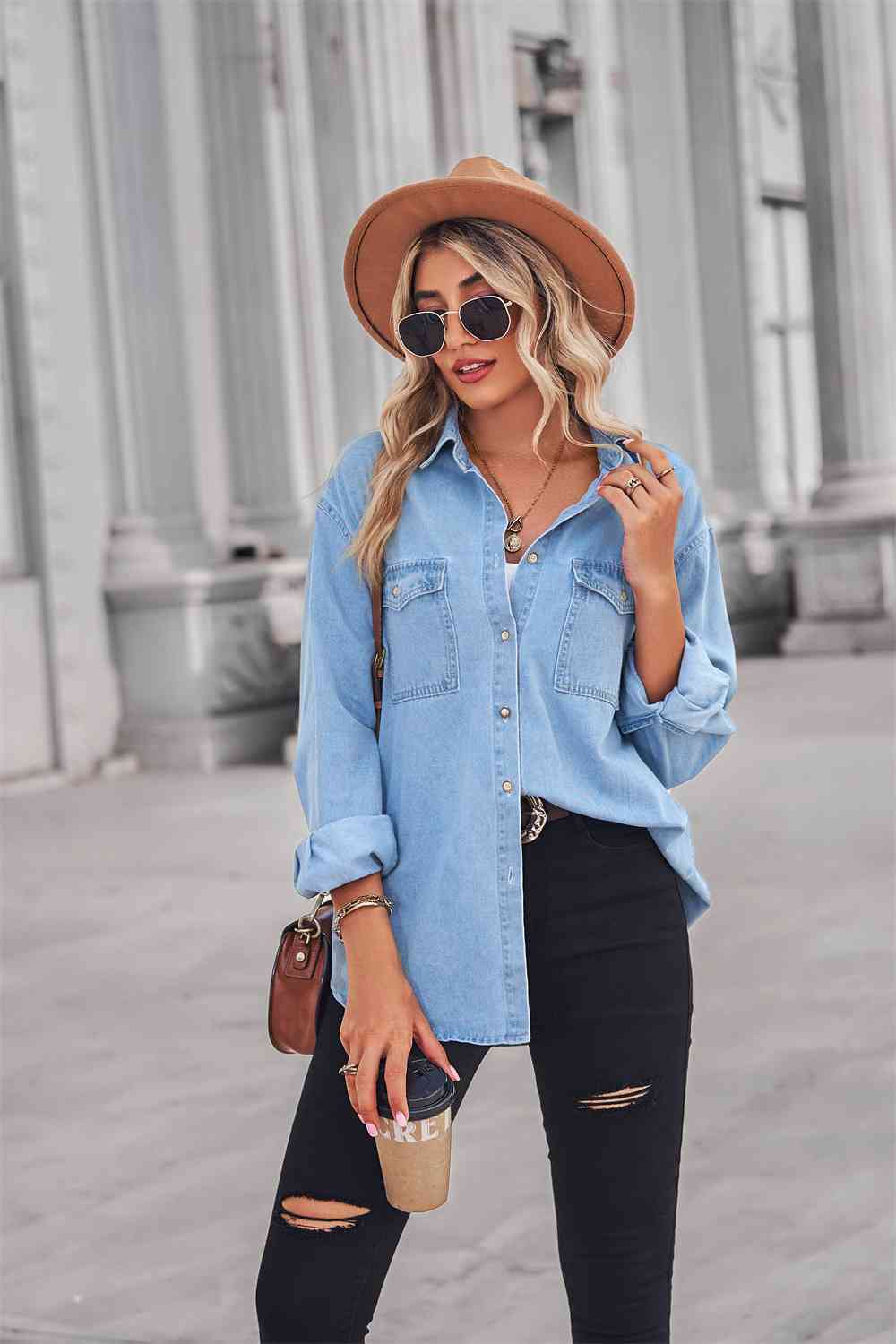 Stilla | Hals Dropped Shoulder Denim Top