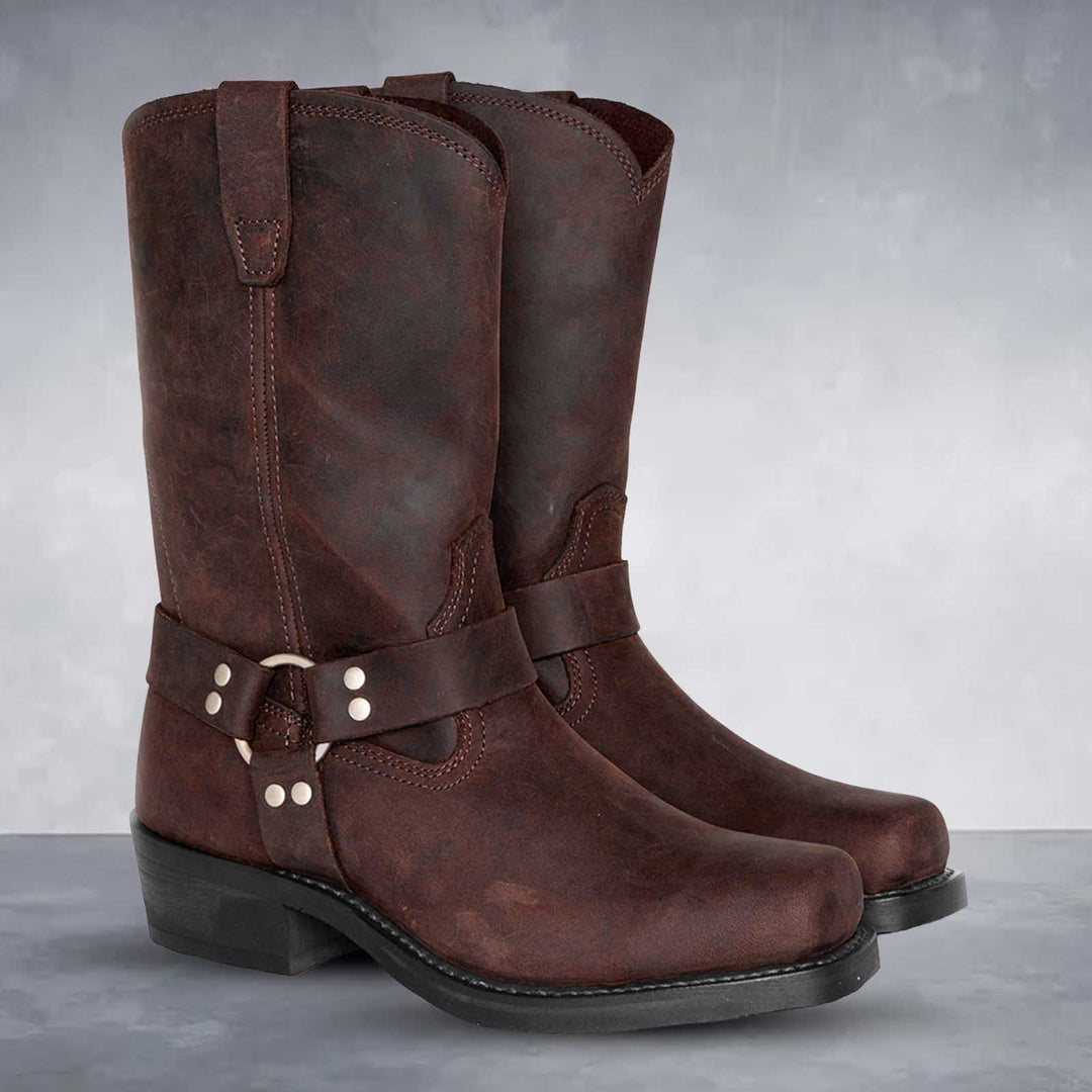 Stilla | Cowboy Støvler Læder Western Stil Ankelsko Håndtag Til At Træde Ind