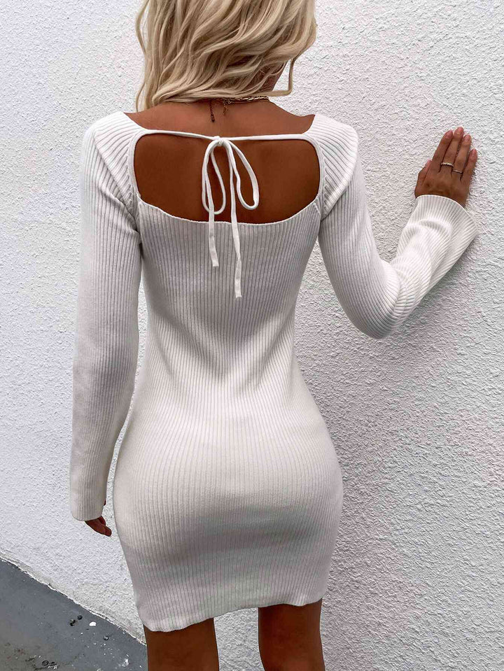 Stilla | Bag Square Neck Langærmet Sweater Kjole
