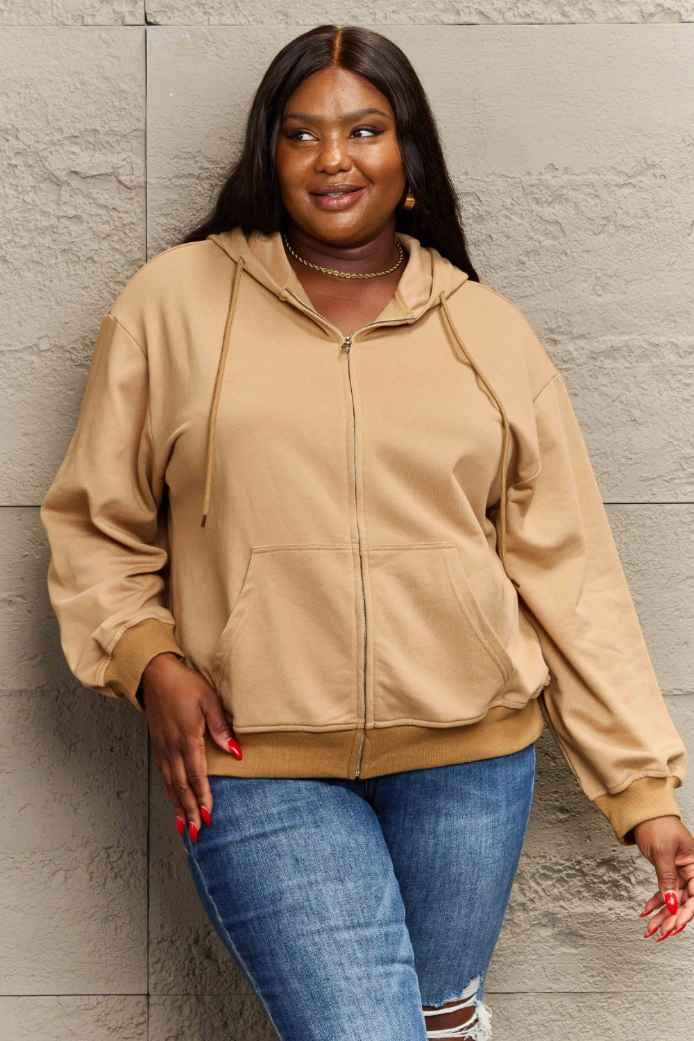 Stilla | Plus Size Zip Up Langærmet Hættetrøje
