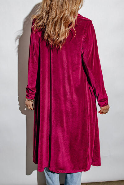Stilla | Neck Longline Velvet Cardigan Med Lommer