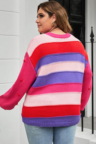 Stilla | Plus Size Farveblokken Pom-Pom Trim Sweater