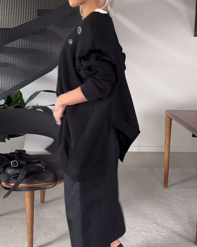 Stilla | Sweatshirt med rund halsudskæring og slids i ensfarvet
