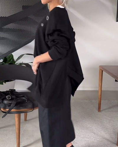 Stilla | Sweatshirt med rund halsudskæring og slids i ensfarvet