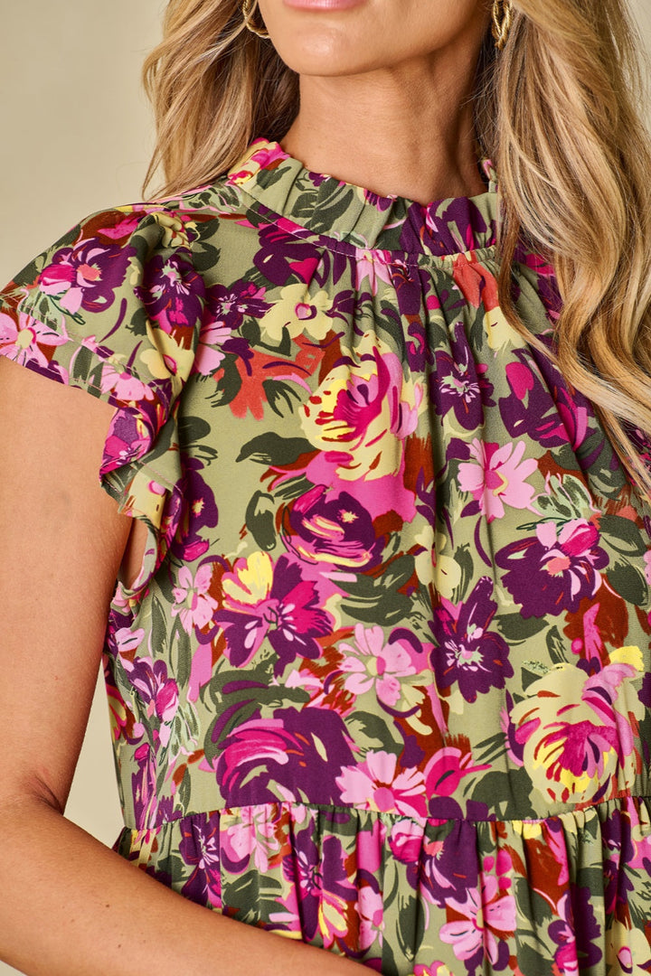 Stilla | Trykt Mock Neck Cap Sleeve Mini Kjole