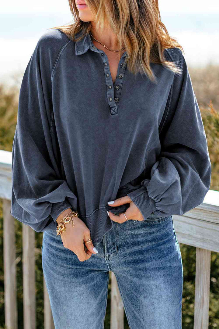 Stilla | Snap Krave Lantern Ærme Sweatshirt