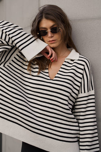 Stilla | Cozy Stribet Strikket Turtleneck Sweater