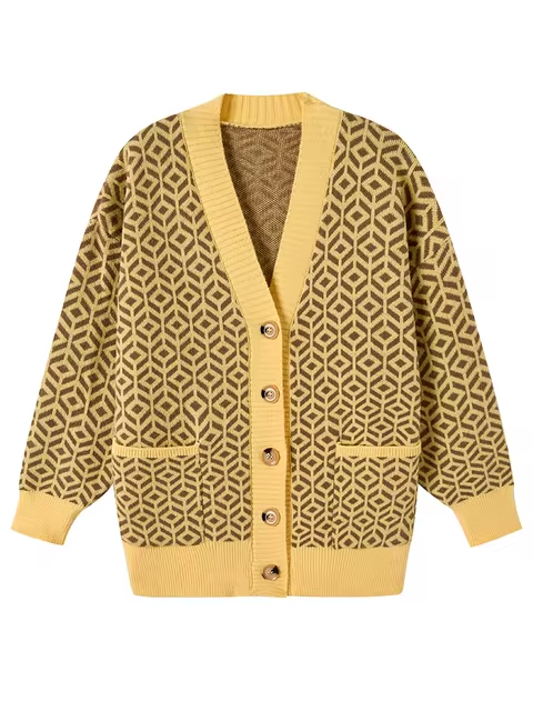 Stilla | Cozy Strikket Cardigan med Geometrisk Mønster og Knapliste