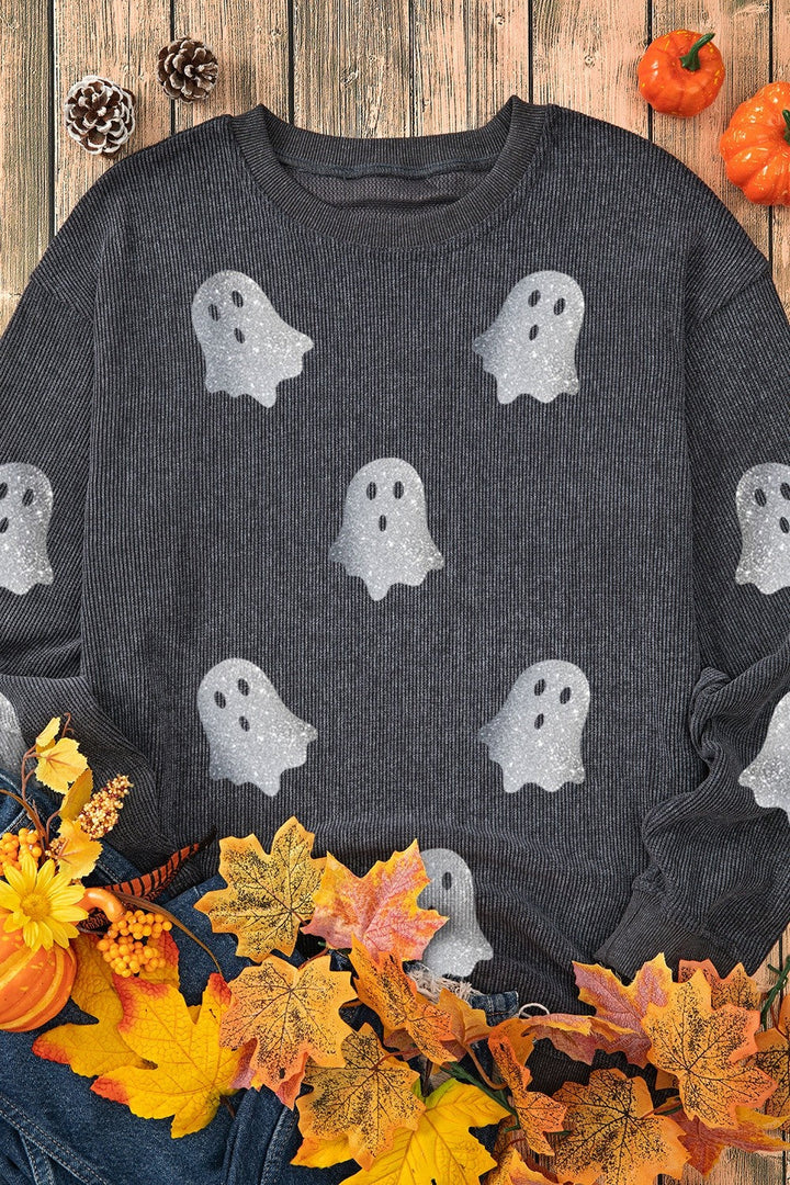 Stilla | Sweatshirt Med Rund Halsudskæring Ghost Med Glitterstof og Lange Ærmer