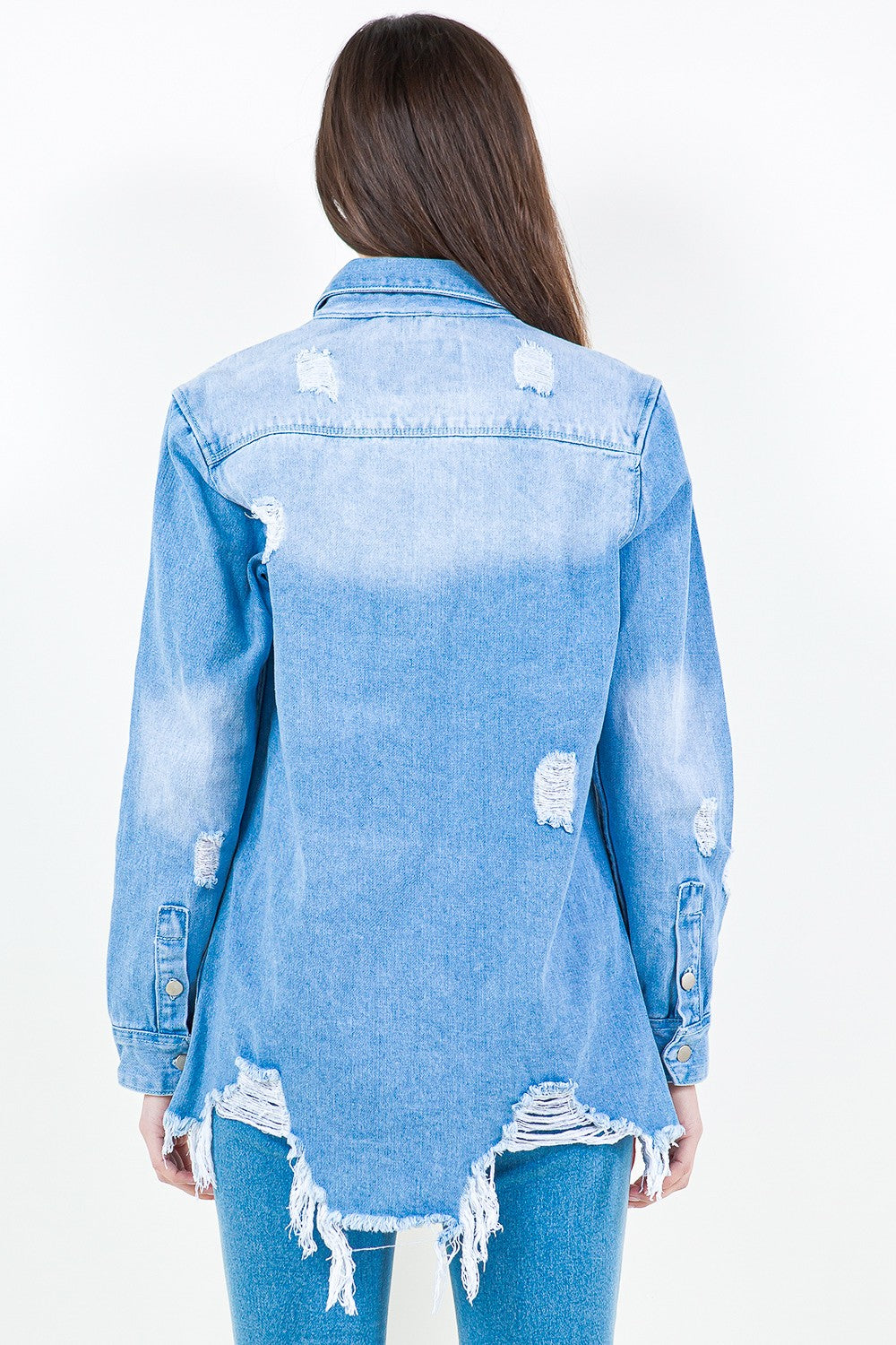 Stilla | Bazi Frayed Hem Distressed Denim Shirt Jacket