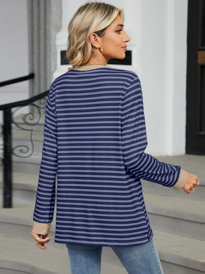 Stilla | Stribet Rund Hals Langærmet T-shirt