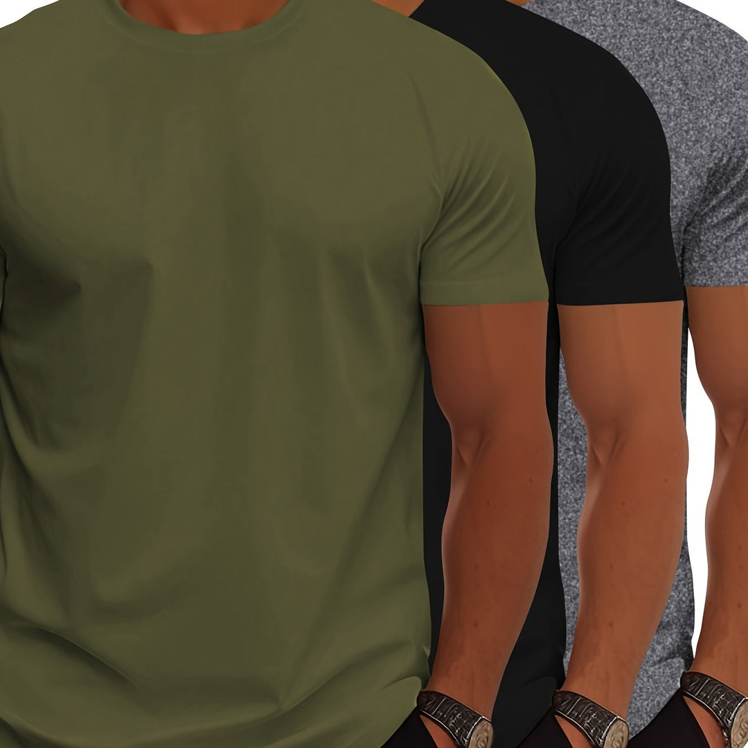 Skovae | 3Er Pack Herre T-shirts med Korte Ærmer, Sommerlige Ensfarvede Farver