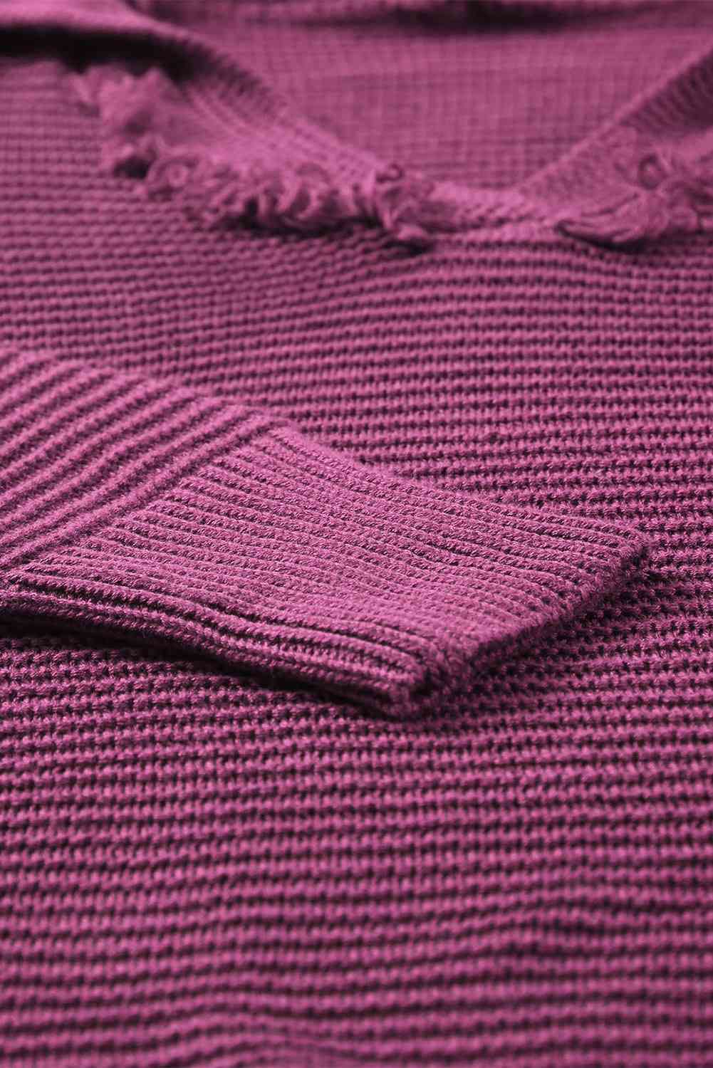 Stilla | Højre Vandret Ribbet Frynse Trim Hætte Sweater