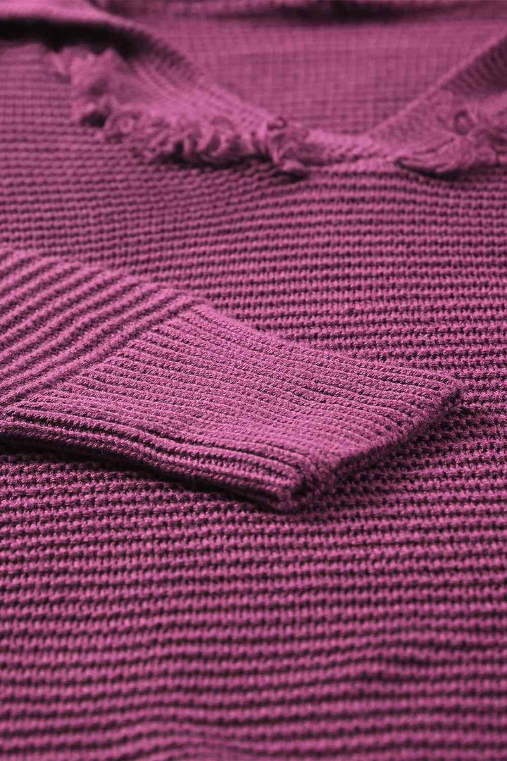 Stilla | Højre Vandret Ribbet Frynse Trim Hætte Sweater