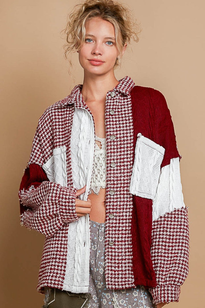 Stilla | Houndstooth Kontrast Kabel Strik Lomme Shacket