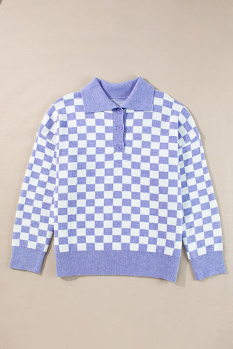 Stilla | Overdimensioneret Sweater Med Lange Ærmer og Ternet Krave