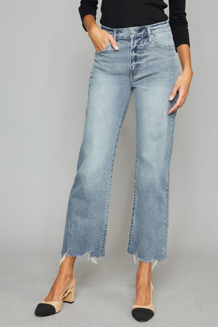 Stilla | Høj Talje Raw Hem Beskåret Bred Ben Jeans