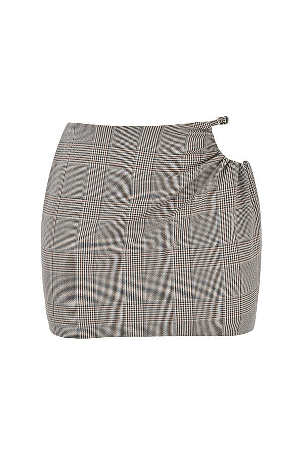 Stilla | Mistress Rocks Monokrom Plaid Firkantet Hals Korset Og Plaid Mini Nederdel Med Udskæring