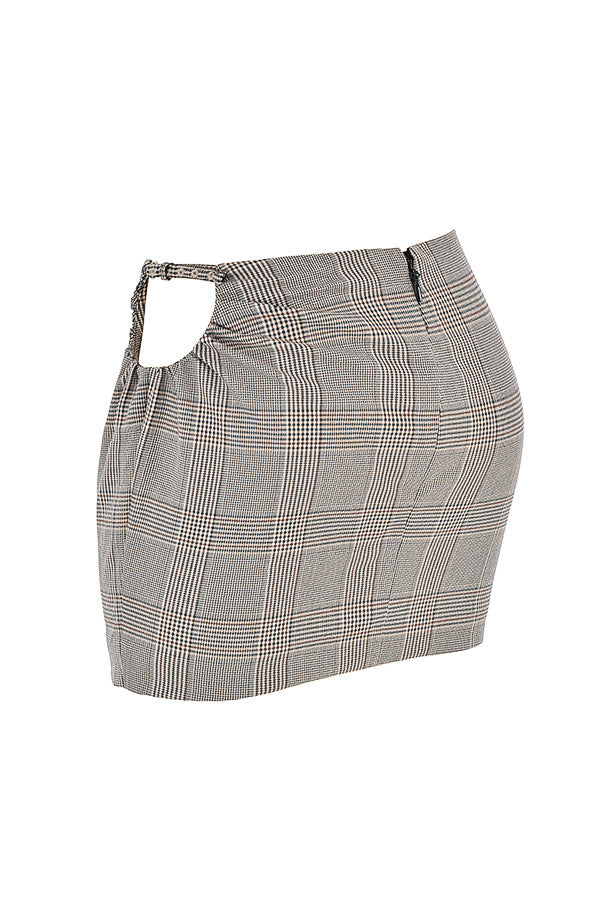 Stilla | Mistress Rocks Monokrom Plaid Firkantet Hals Korset Og Plaid Mini Nederdel Med Udskæring