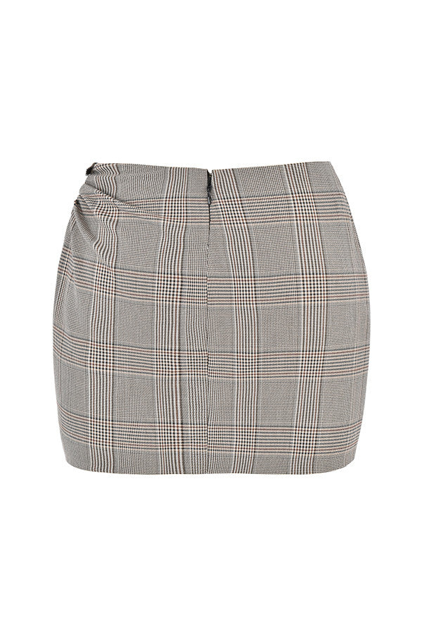 Stilla | Mistress Rocks Monokrom Plaid Firkantet Hals Korset Og Plaid Mini Nederdel Med Udskæring