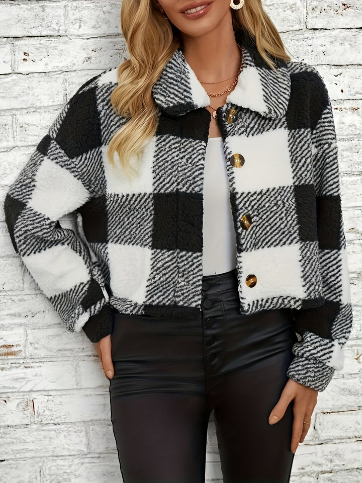 Stilla | Rutet teddy-frakke med knaplukning