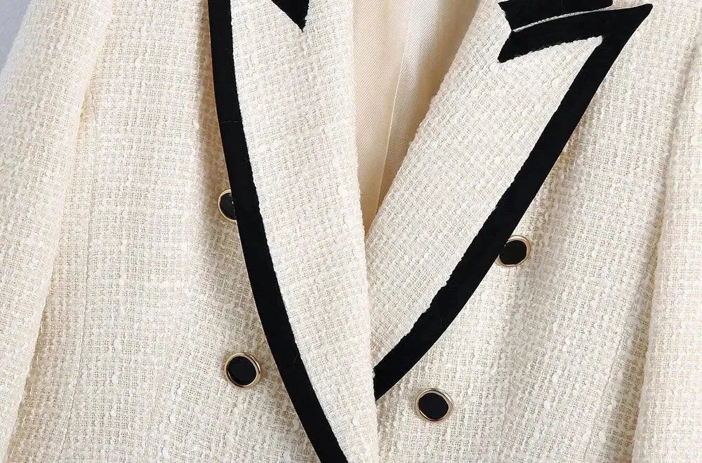Stilla | Chic Off-White Tweed-Blazer Dame - Vintage - Patchwork