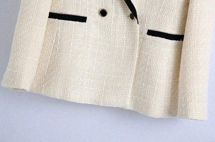 Stilla | Chic Off-White Tweed-Blazer Dame - Vintage - Patchwork