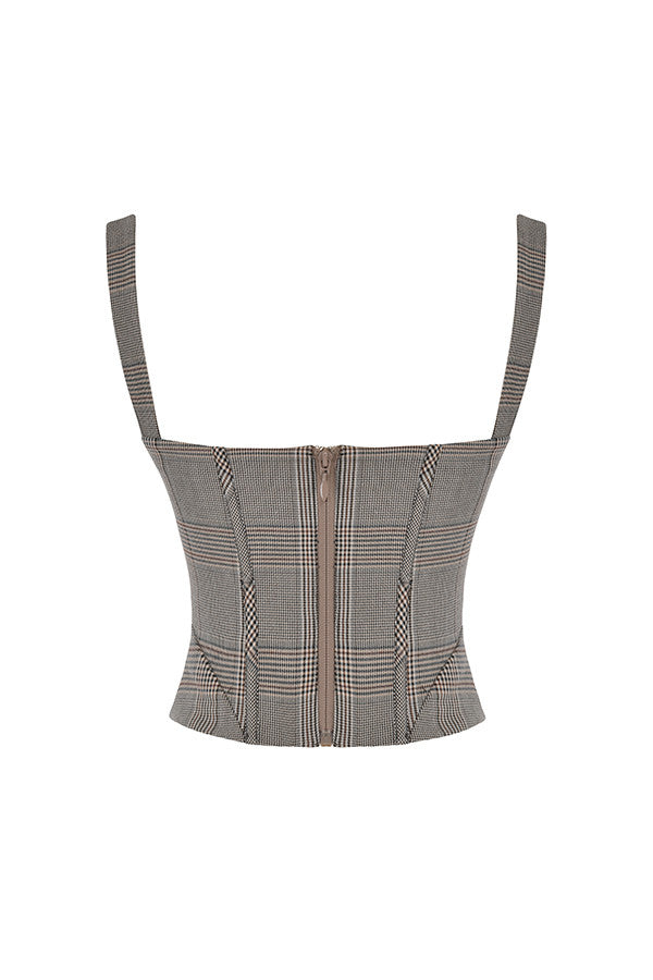 Stilla | Mistress Rocks Monokrom Plaid Firkantet Hals Korset Og Plaid Mini Nederdel Med Udskæring