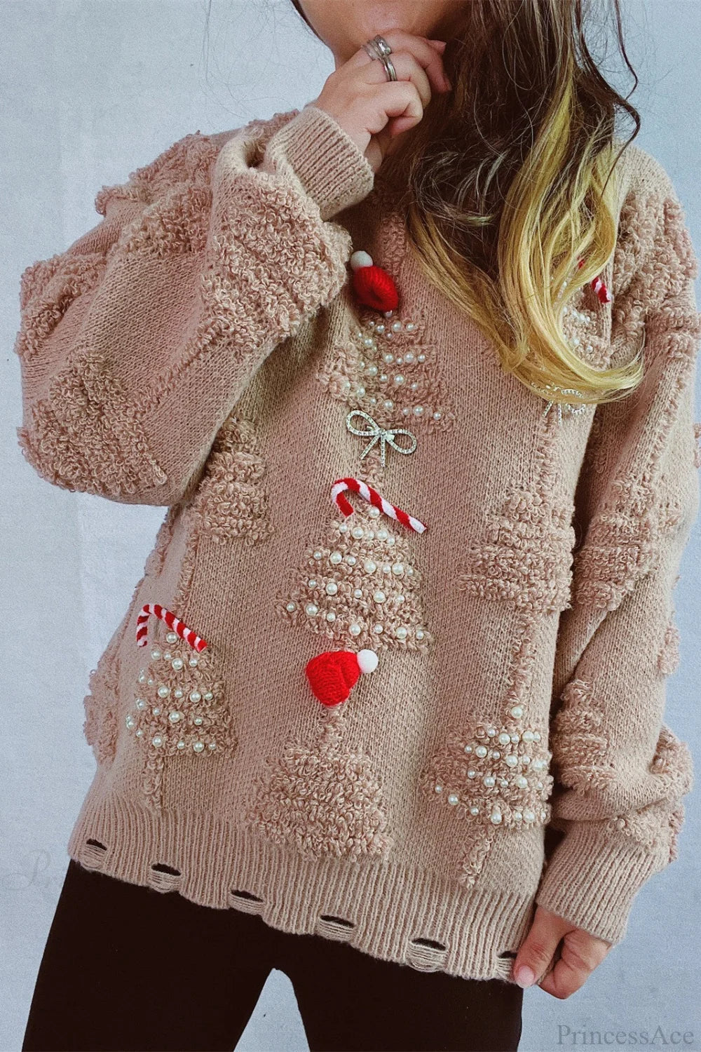 Stilla | Jul 3D Træ Perle Solid Flocked Pullover