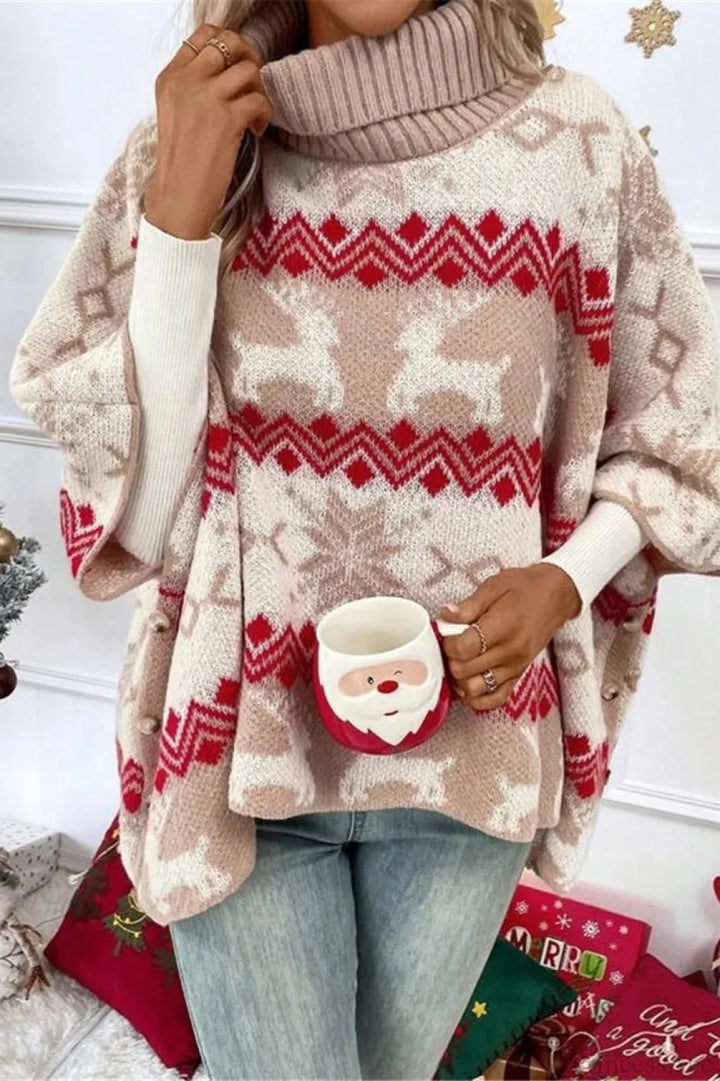 Stilla | Jule-ælgt høj krave kontrast flagermusærmer sweater
