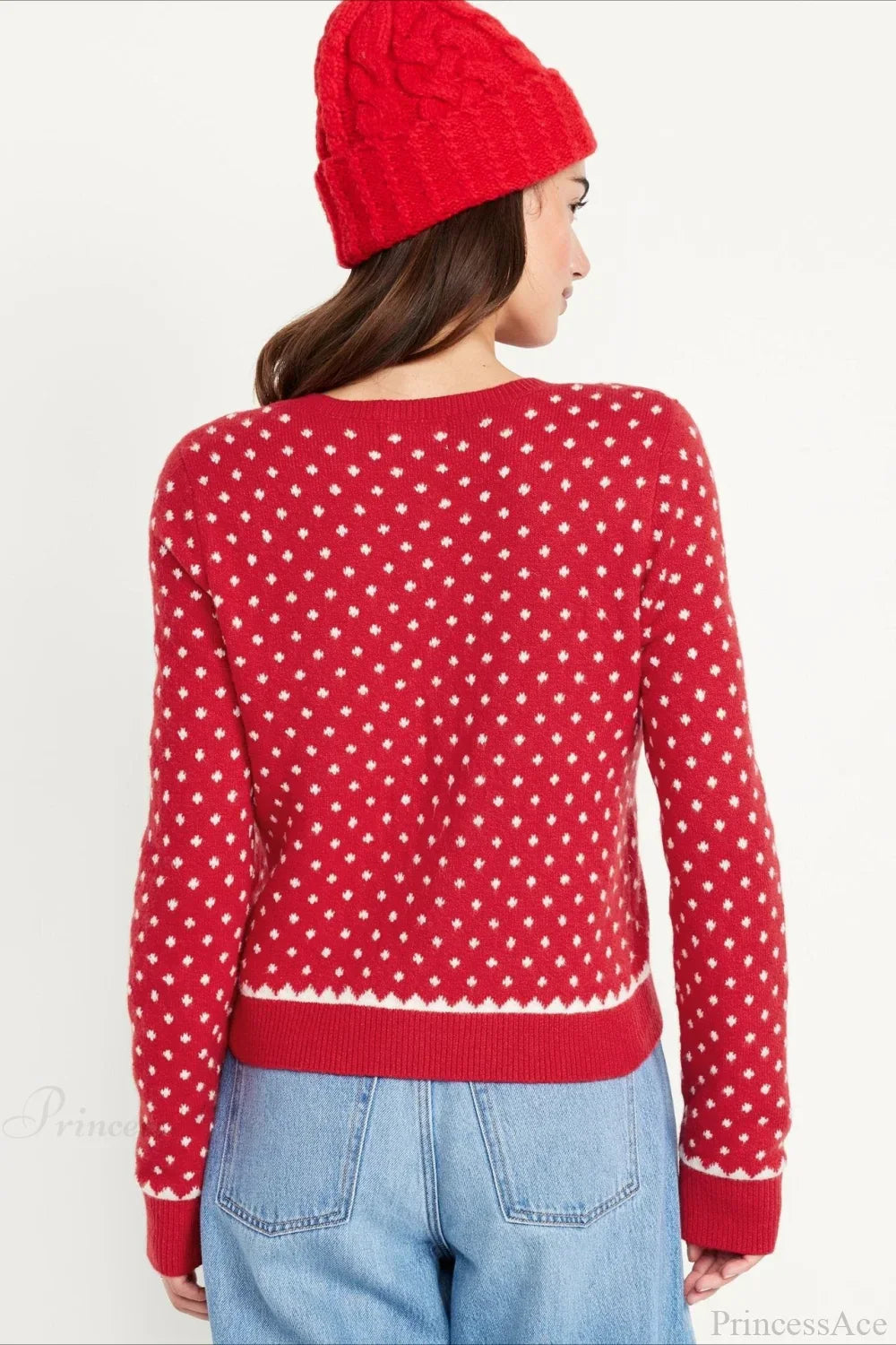 Stilla | Jule rød prikket punkter sne dækket langærmet sweater