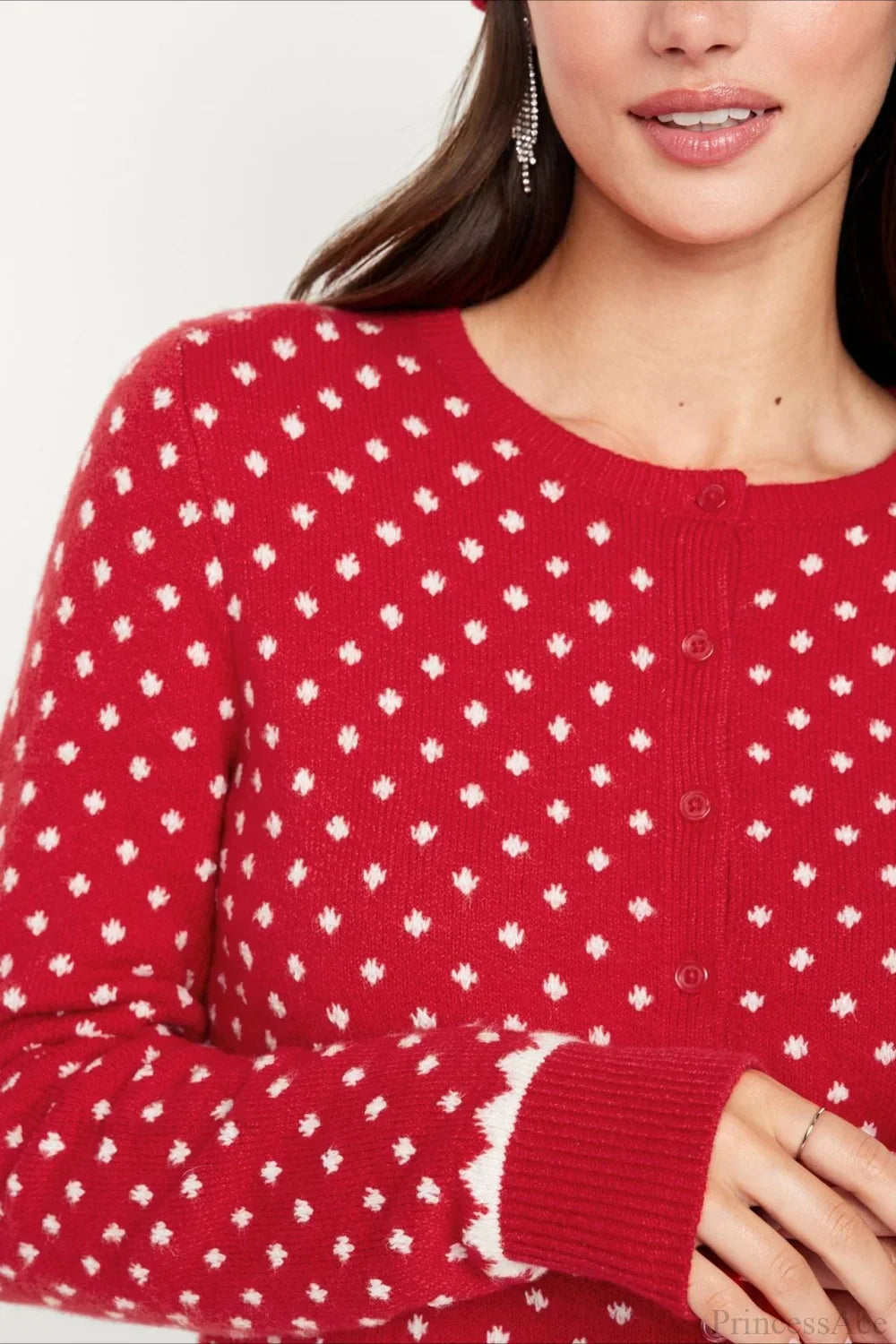 Stilla | Jule rød prikket punkter sne dækket langærmet sweater
