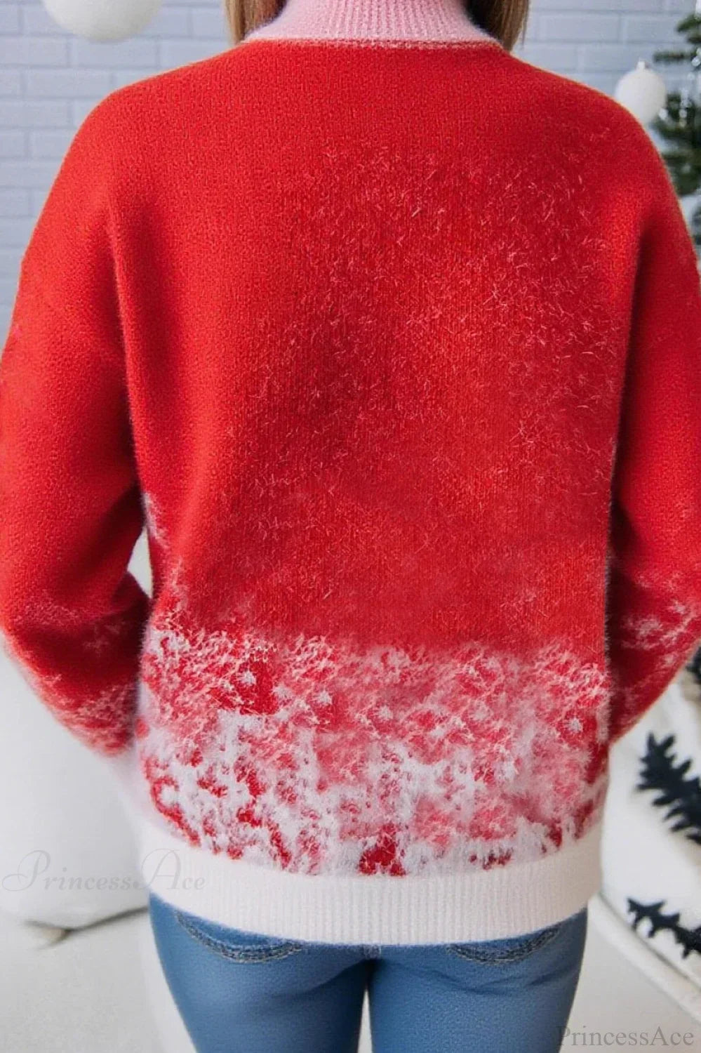 Stilla | Jule rød snefnug mønster rullekrave bredt skåret sweater