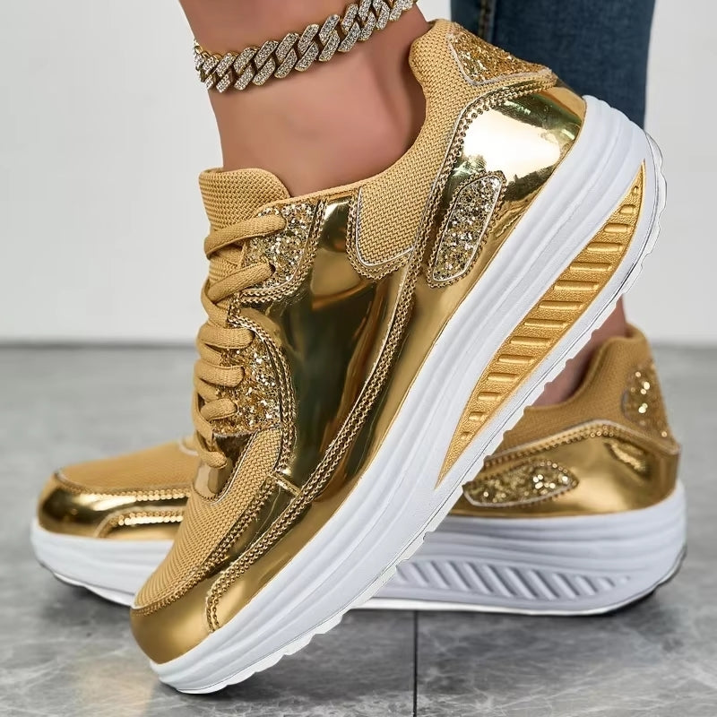 Skovae | Damer Gyldne Snørebånd Platform Sneakers