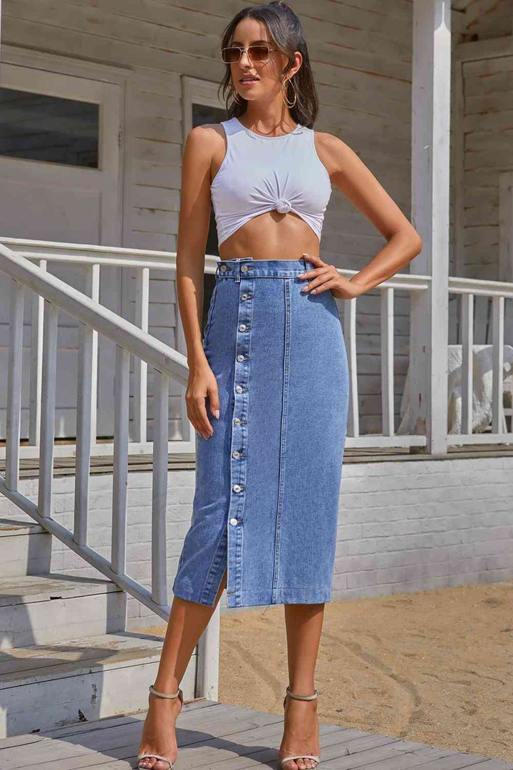 Stilla | Knap Denim Skirt