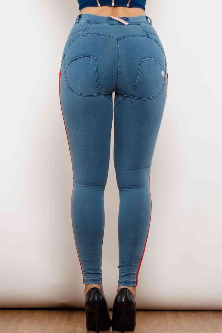 Stilla | Stribet Kontrast Knapper Skinny Jeans