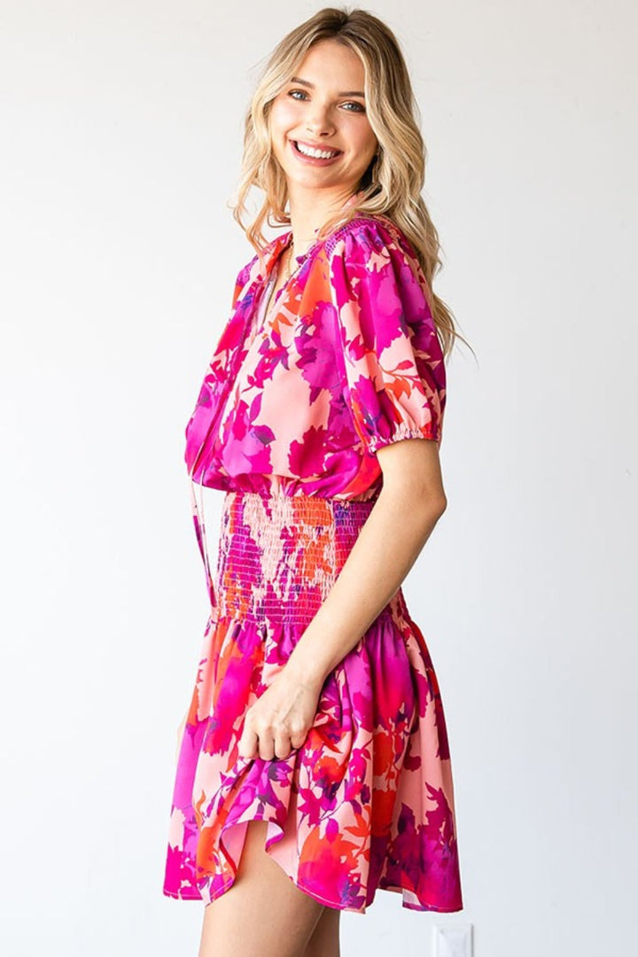 Stilla | Love Floral Kortærmet Smocked Mini Kjole