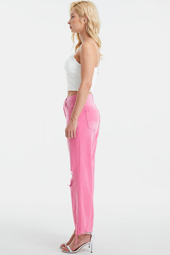Stilla | Full Size Høj Talje Distressed Raw Hem Jeans