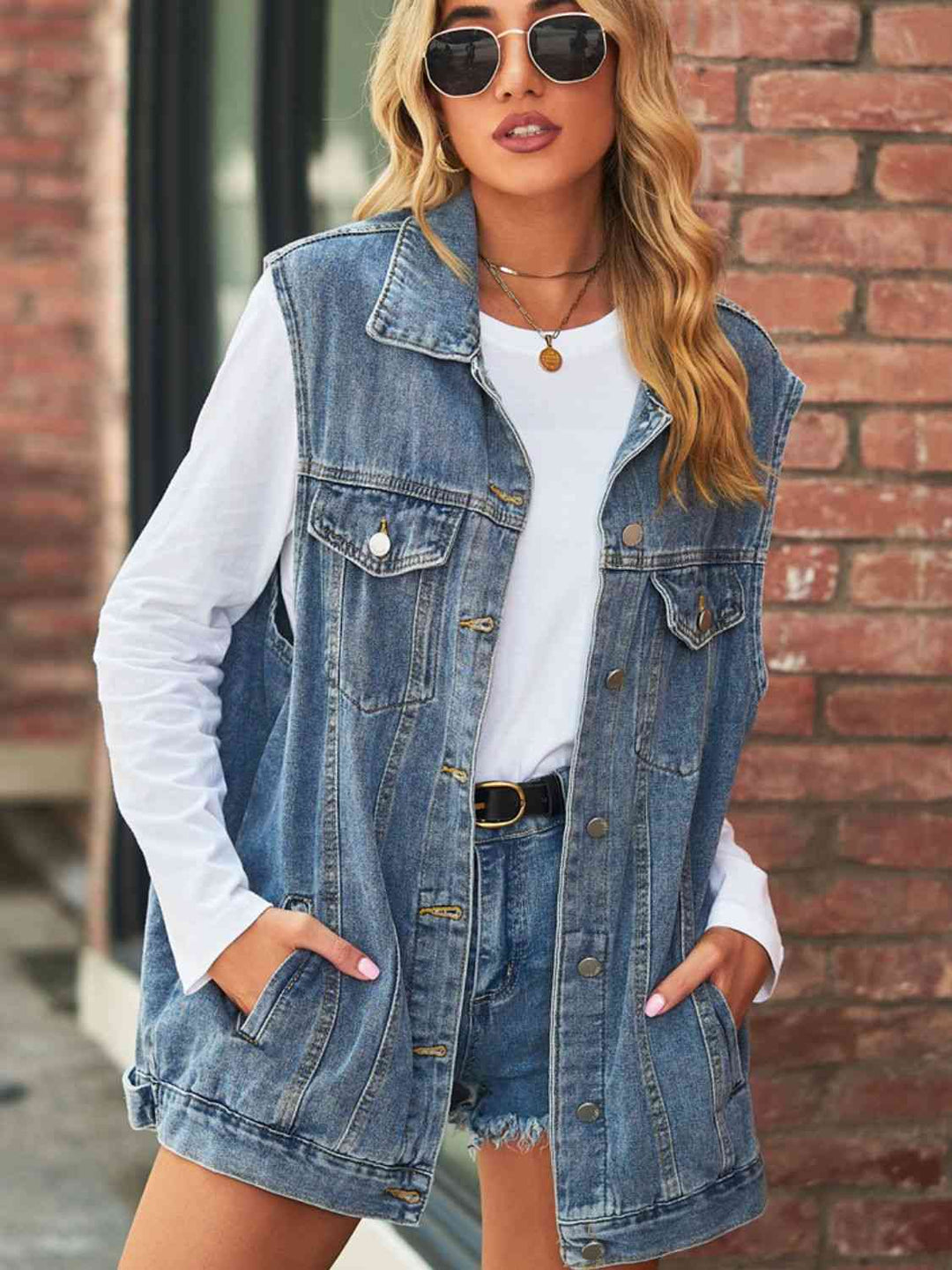 Stilla | Neck Ærmeløs Denim Top Med Lommer