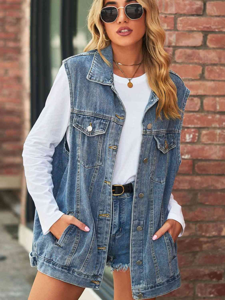 Stilla | Neck Ærmeløs Denim Top Med Lommer