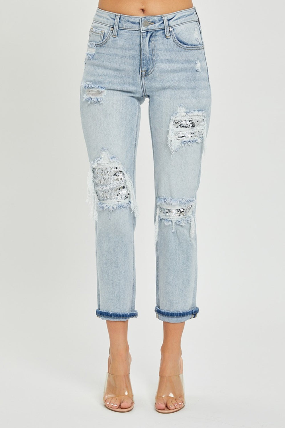 Stilla | Mid-rise Pailletter Patch Jeans