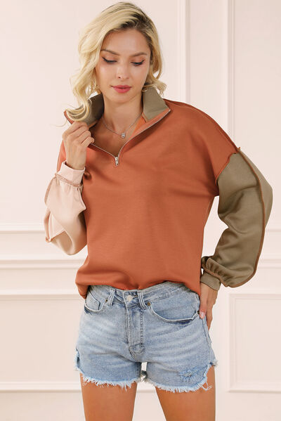 Stilla | Block Exposed Seam Halv Zip Sweatshirt