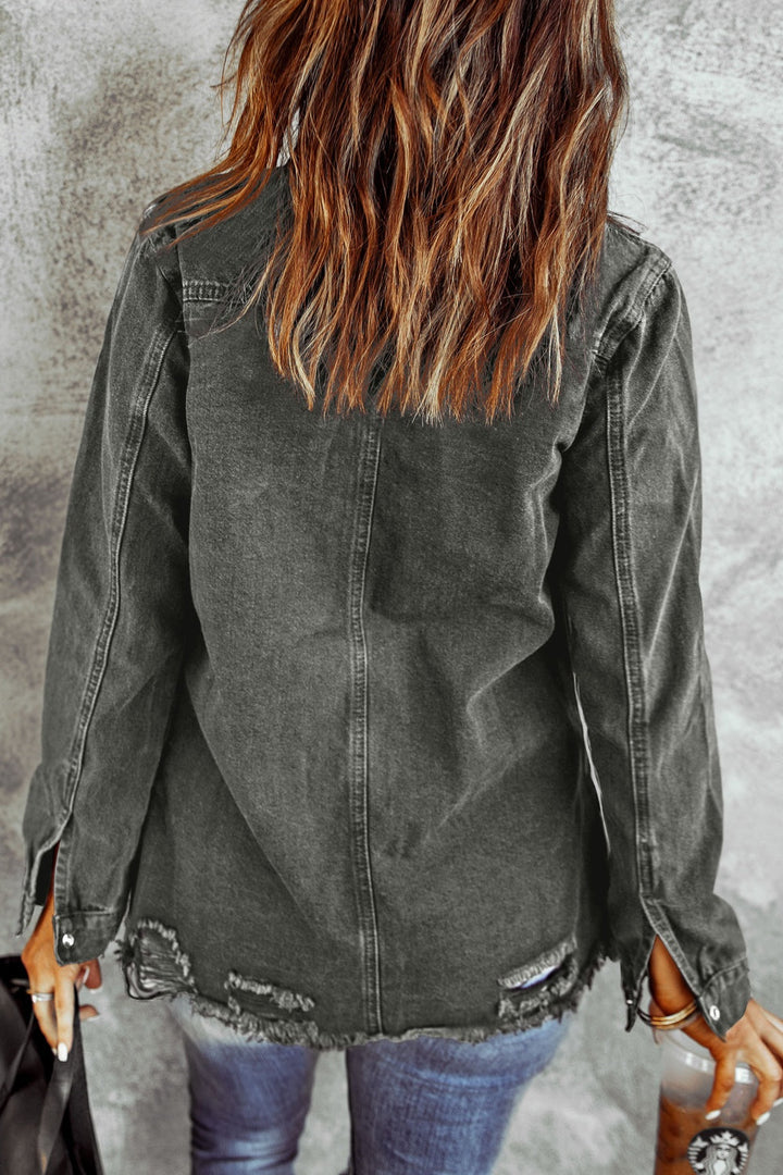 Stilla | Raw Hem Snap Down Denim Jakke