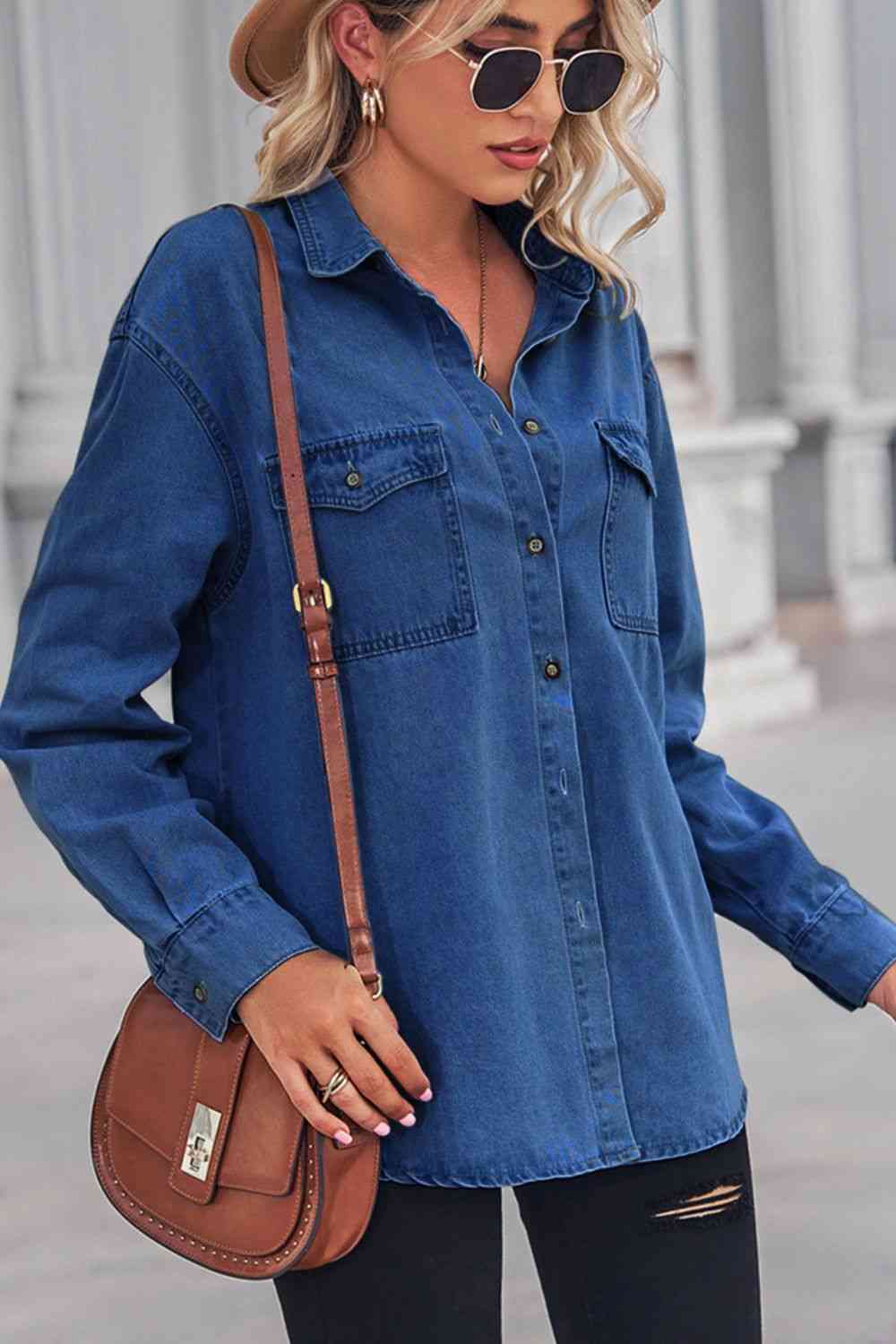 Stilla | Hals Dropped Shoulder Denim Top