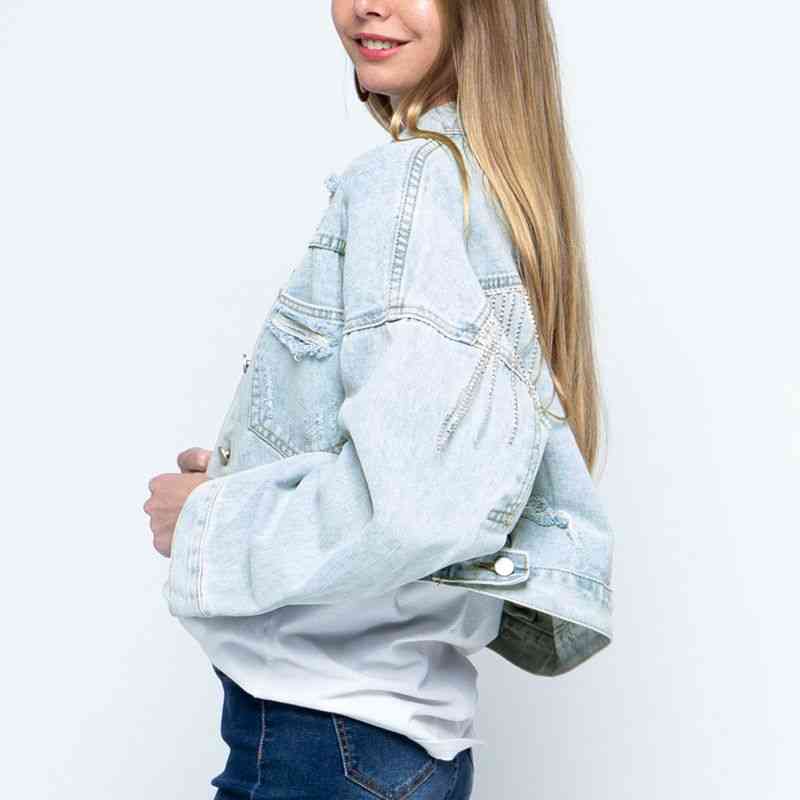 Stilla | Krave Hals Droppede Skuldre Denim Jakke