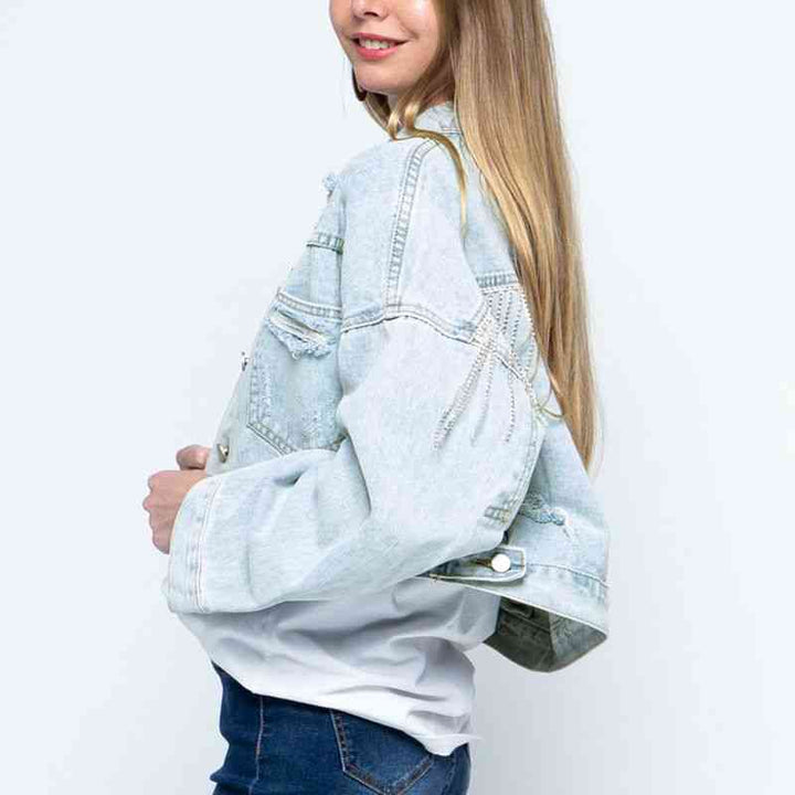 Stilla | Krave Hals Droppede Skuldre Denim Jakke