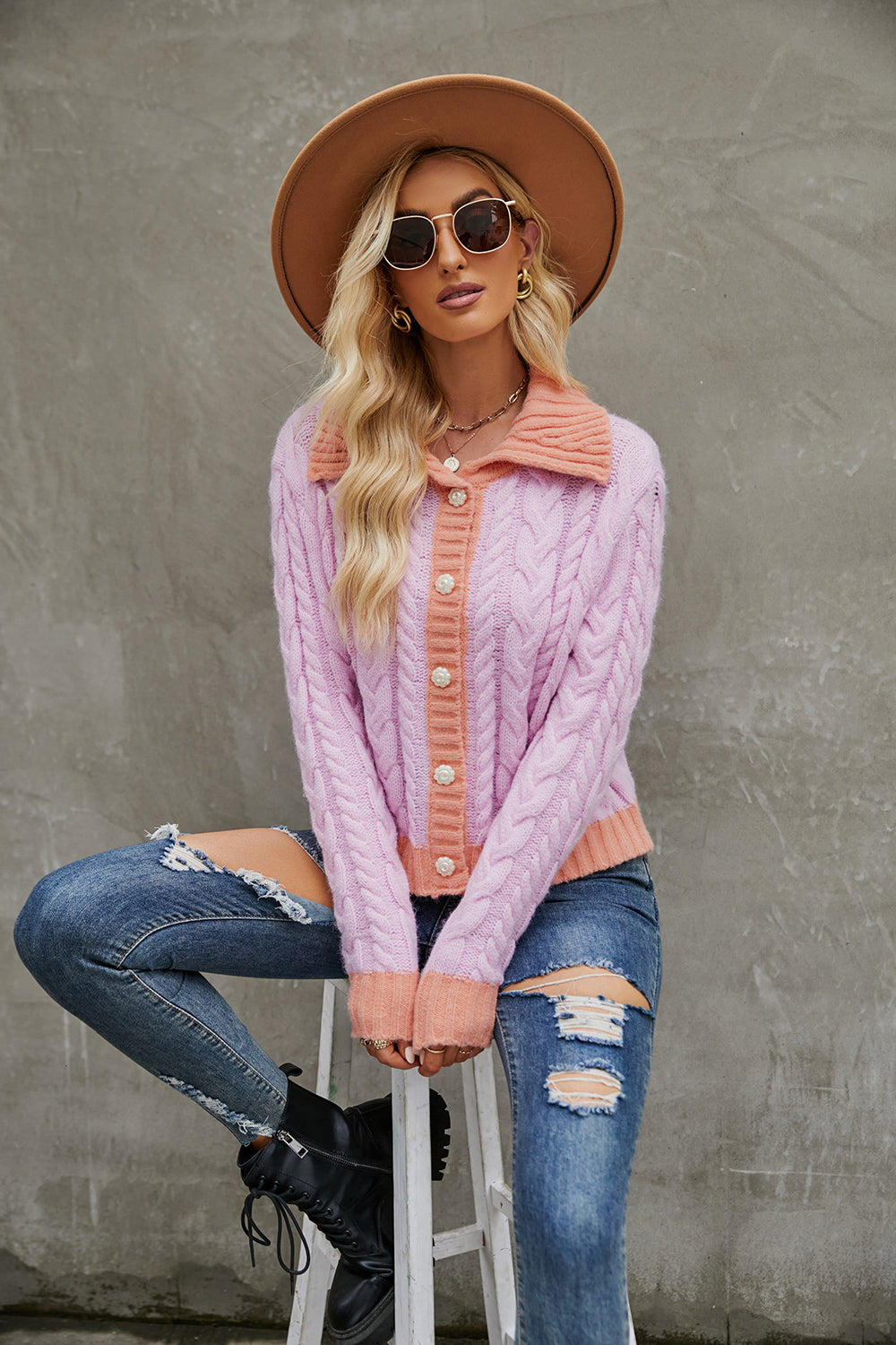 Stilla | Krave-Nakke Kabelstrik Cardigan