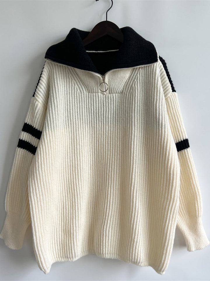 Stilla | To-Farvet Halv Zip Sweater