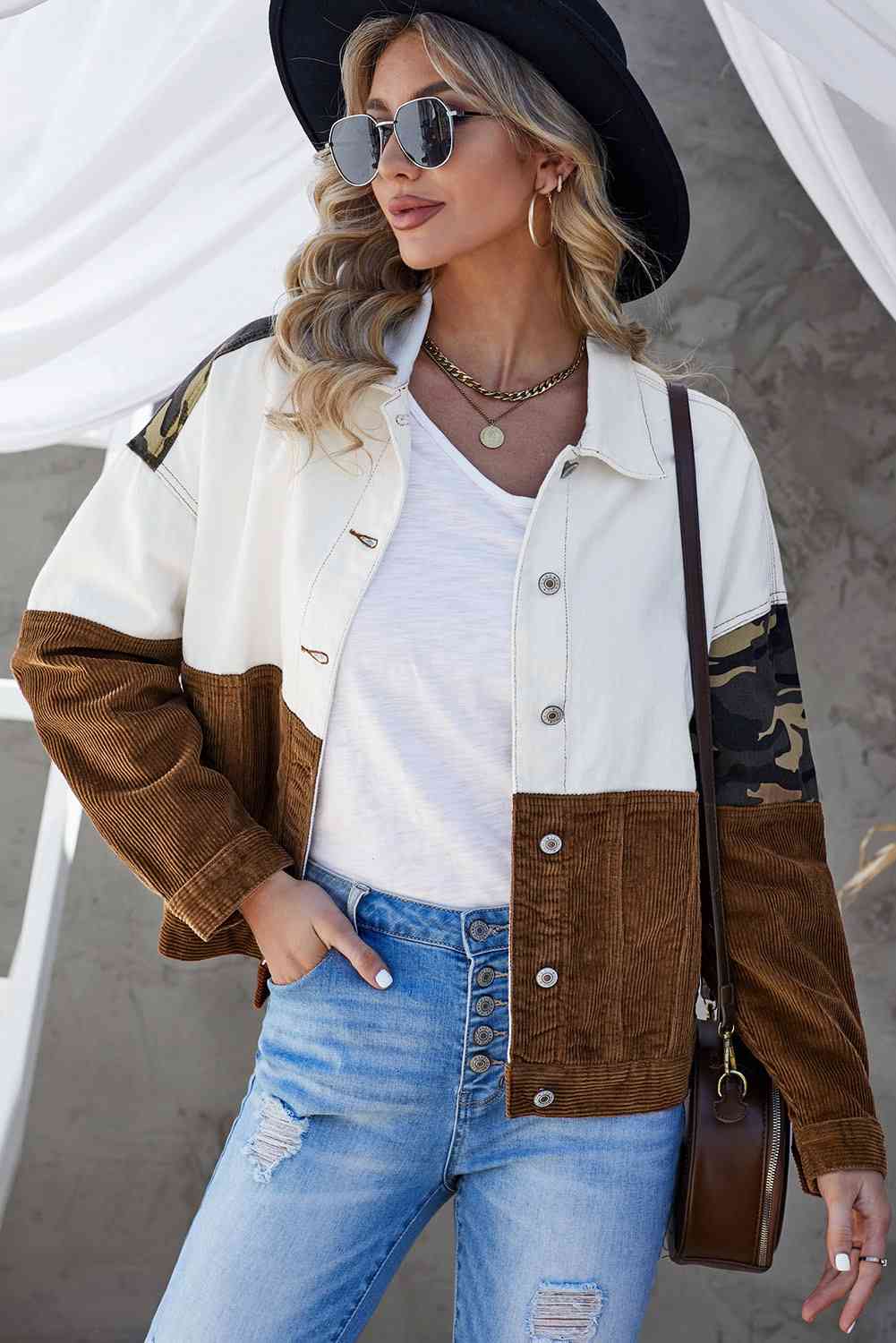 Stilla | Color Block Button-up Corduroy Shacket