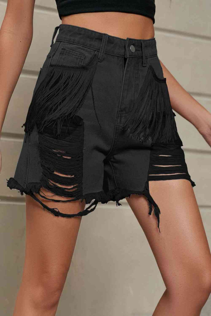 Stilla | Trim Distressed Denim Shorts Med Lommer